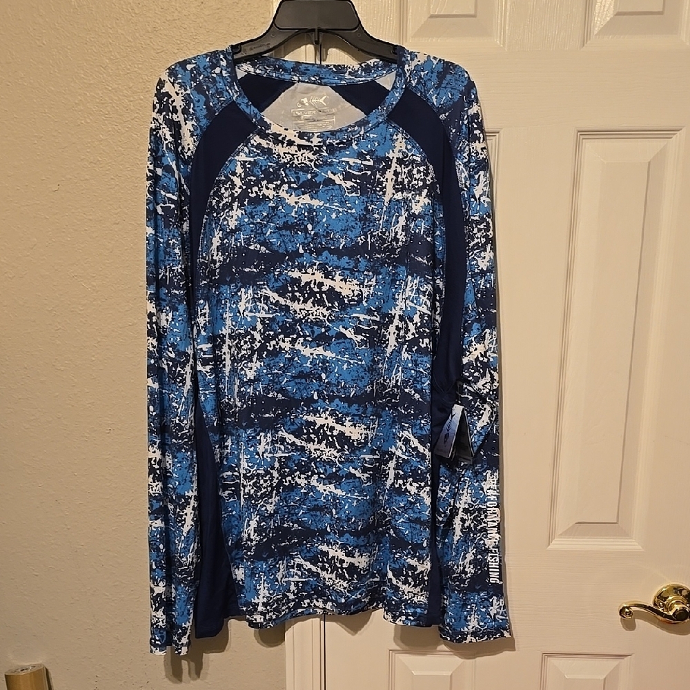 NWT Silver Bait Performance Fishing Blue and White Long Sleeve Shirt Multi Sizes